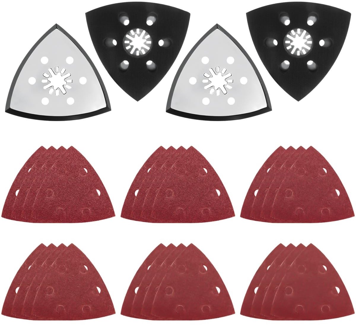 Solidchoice - 4 stuks driehoekige schuurschijven 88 mm fijn multitool schuurplaat driehoekige schuurplaat met 24 schuurpapier (40/60/80/120/180/240) voor hout, metaal, hard plastic, gips, slijpen, ontroesten