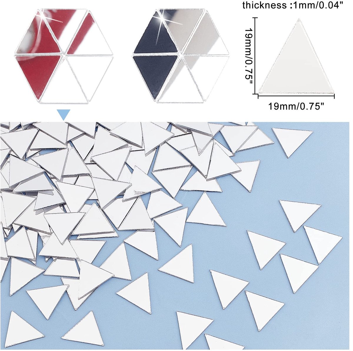 Solidchoice- Mozaïek Tegels 200 Stuks - Zelfklevende Decoratieve Spiegels - Driehoekige Acryl Tegels - Muurstickers voor Woondecoratie - Eenvoudig te Plakken en Verwijderen