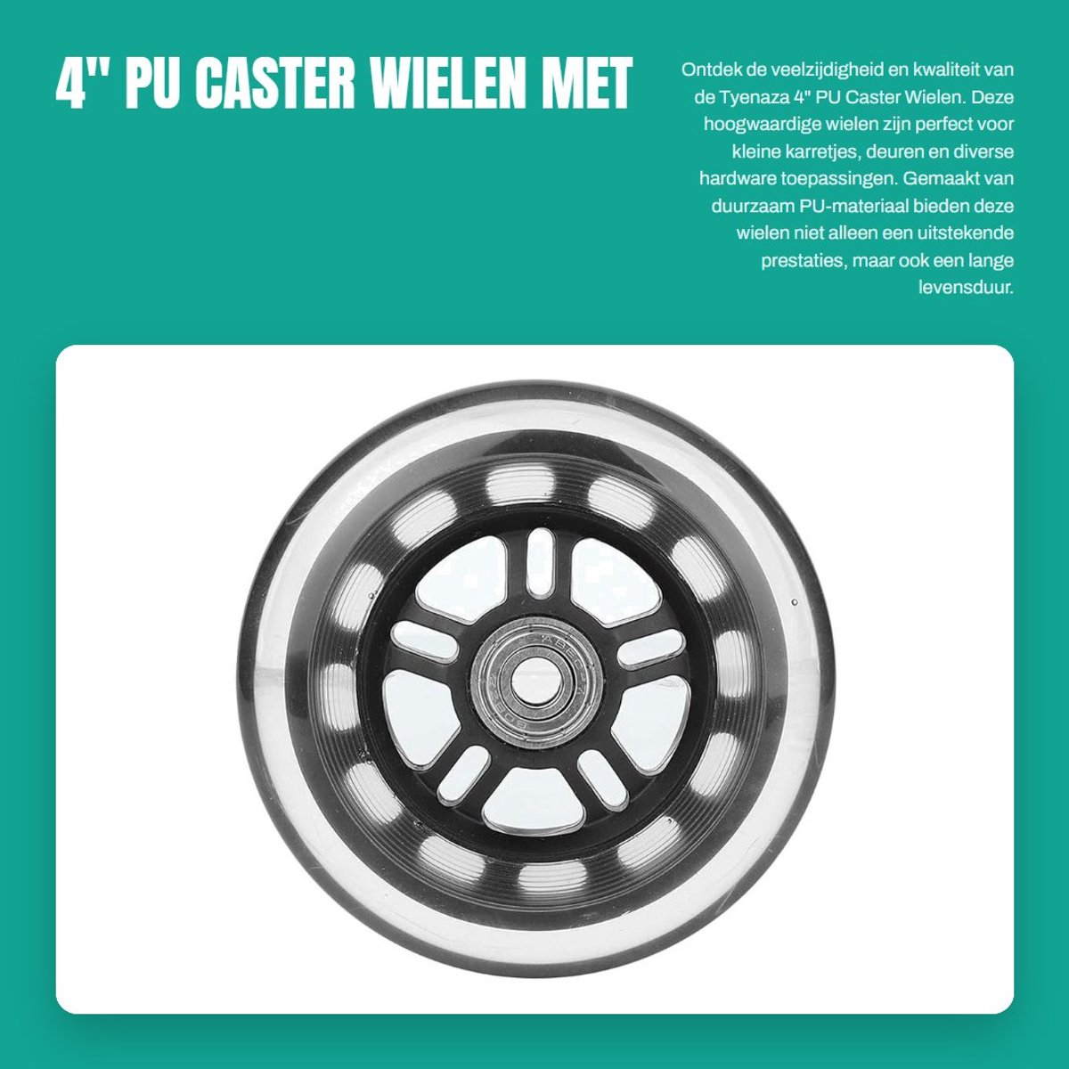 Solidchoice- Zwenkwielen Set van 4 - PU Wielen - Hoogwaardige Materialen - Hoge Temperatuur Weerstand - Geluidsarm - Draagvermogen 8mm - Trolleywielen
