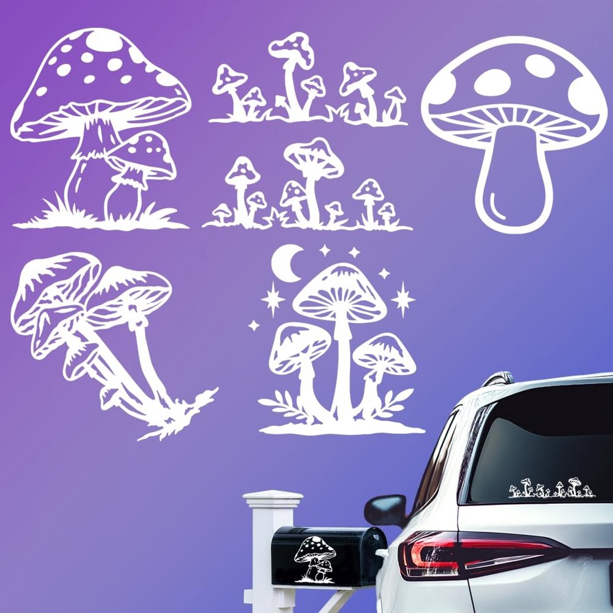 Solidchoice- Paddenstoel Autostickers - 5 Stuks - Vinyl Sticker - Magische Planten - Decoratie voor Voertuigen - Sprookjesachtige Esthetiek