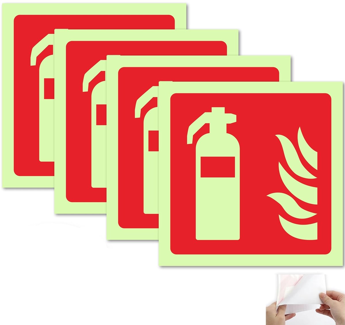 Solidchoice- Brandblusserstickers Set van 4 - PVC Zelfklevend - Fotoruminescerend - Weerbestendig - Veiligheidsaccessoire - Hoge zichtbaarheid - Brandblusschild