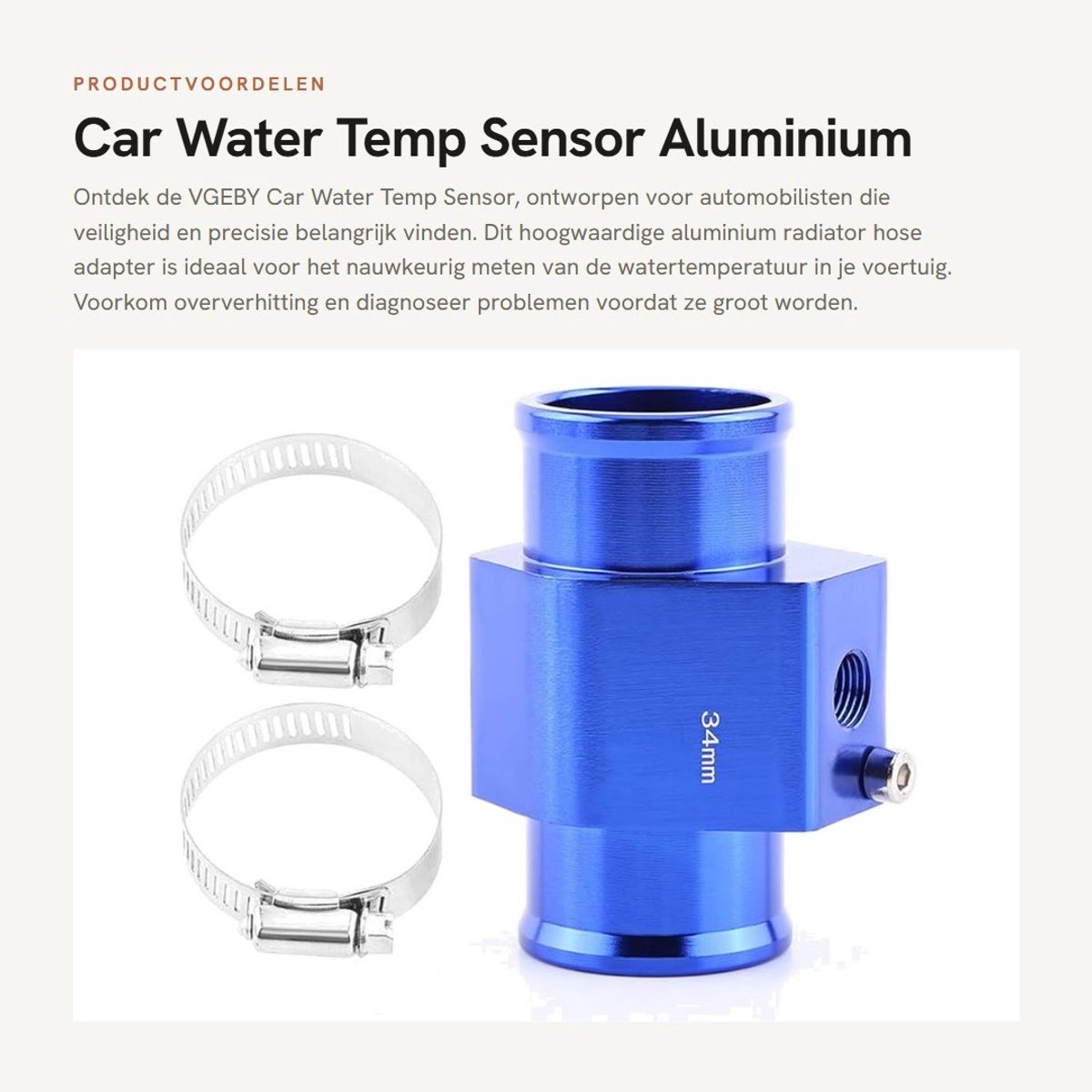 Solidchoice - Car Water Temp Sensor - Aluminium Radiator Hose Adapter - Blauw - Voorkom Oververhitting - Geschikt voor Auto's - 34mm