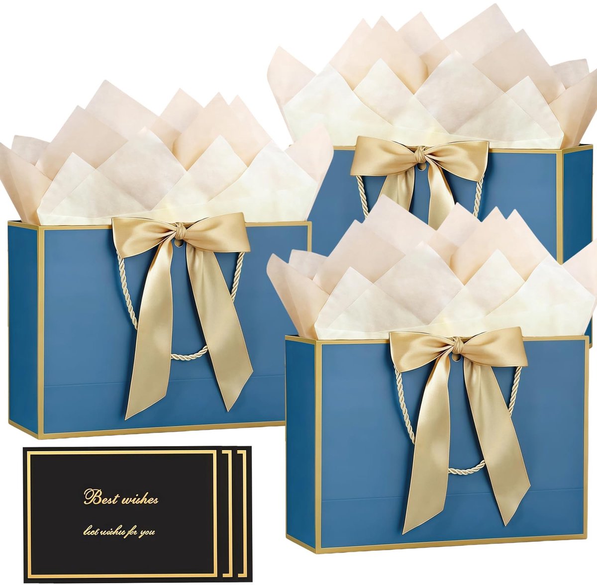 Dailygoods- Cadeauzakjes met handvatten - 3 Pakjes Medium - Inclusief 6 Vloeipapier - 3 Wenskaarten - Perfect voor Verjaardag/Bruiloft/Valentijnsdag - Afmetingen 28x20x10 cm - Cadeauverpakking