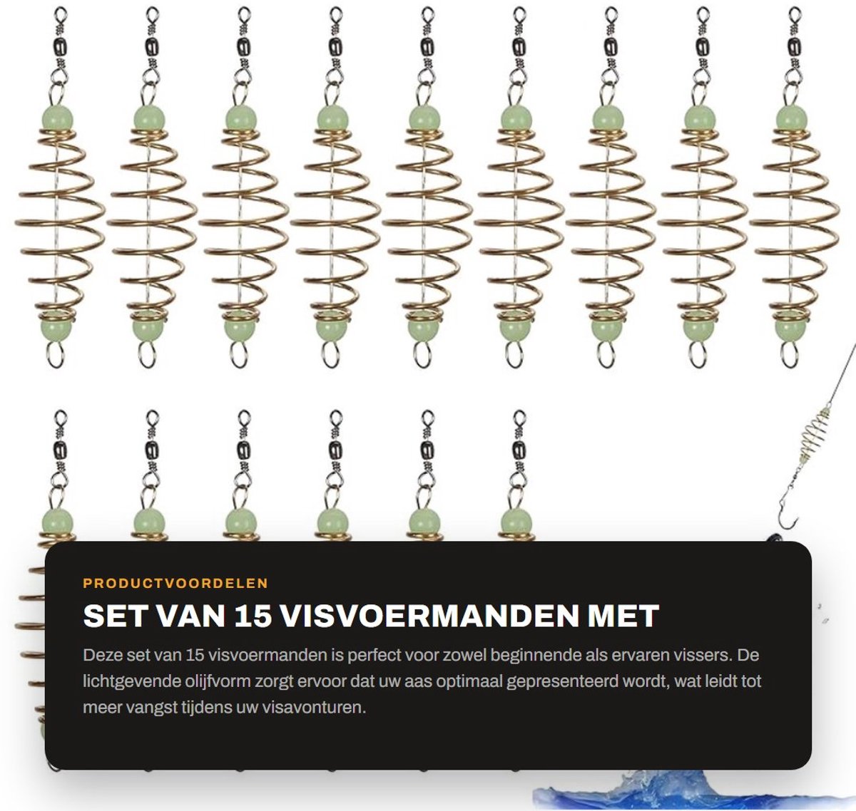 Dailygoods- Visvoermanden 15 Stuks - Lichtgewicht Aaskooi - Stabiele Visaashouder - Olijfvormige Parels - Geschikt voor Karpervissen - Ideaal voor Nachtvissen