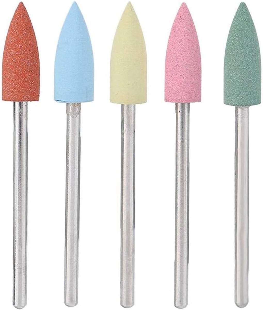 Complete Set van 5 Professionele Nagelboor Bits voor Manicure en Pedicure - Rubber Polijstkoppen voor Perfecte Nagelverzorging en Creatieve Nail Art