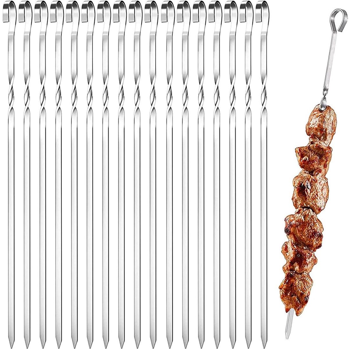 Dailygoods- Grillspiesen 20 stuks - 30 cm - Roestvrij Staal - Herbruikbaar - Vlees/Groenten - 9-puntig Ontwerp - Duurzaam en Hygiënisch - Spiesen