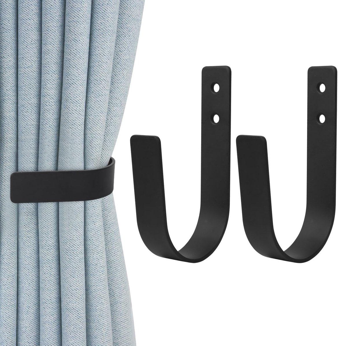 Dailygoods- Gordijnhouders U-vormig - Wandgemonteerde Gordijnhouders - 2 Stuks - Koolstofstaal - Zwart - Duurzaam en Stabiel - Gordijnsteunen