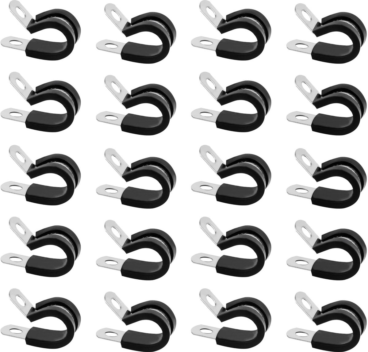Dailygoods- Buisklemmen 20 Stuks - Slangklemmen 25 mm - Roestvrij Staal - Rubber Inleg - Kabelklemmen - Duurzaam en Flexibel