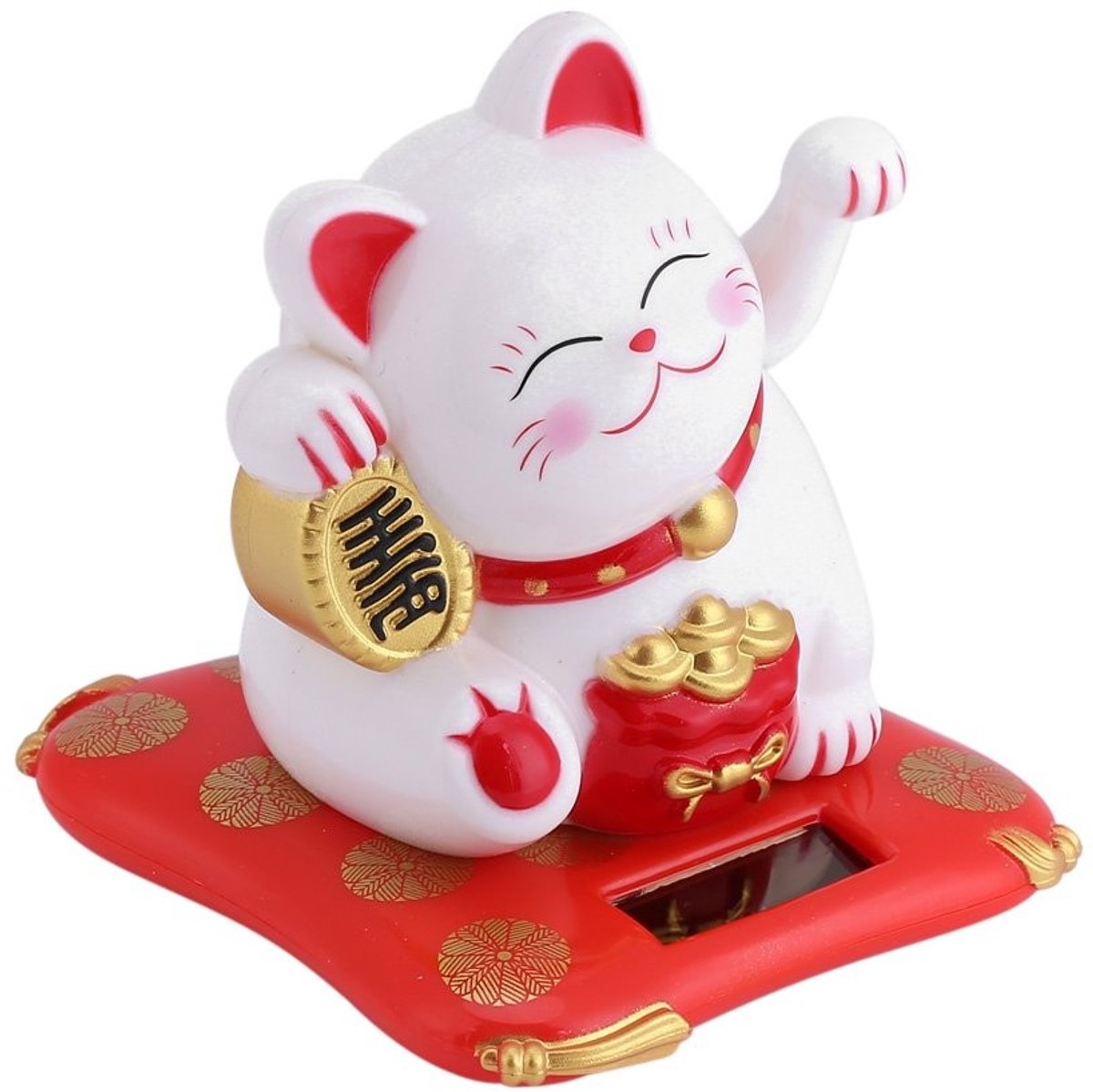 Dailygoods - Zwaaiende Kat - Gelukskat - Op Zonne-energie - Wit - Feng Shui Decoratie - Schattige Fortuinkat - Perfect voor Thuis of Auto
