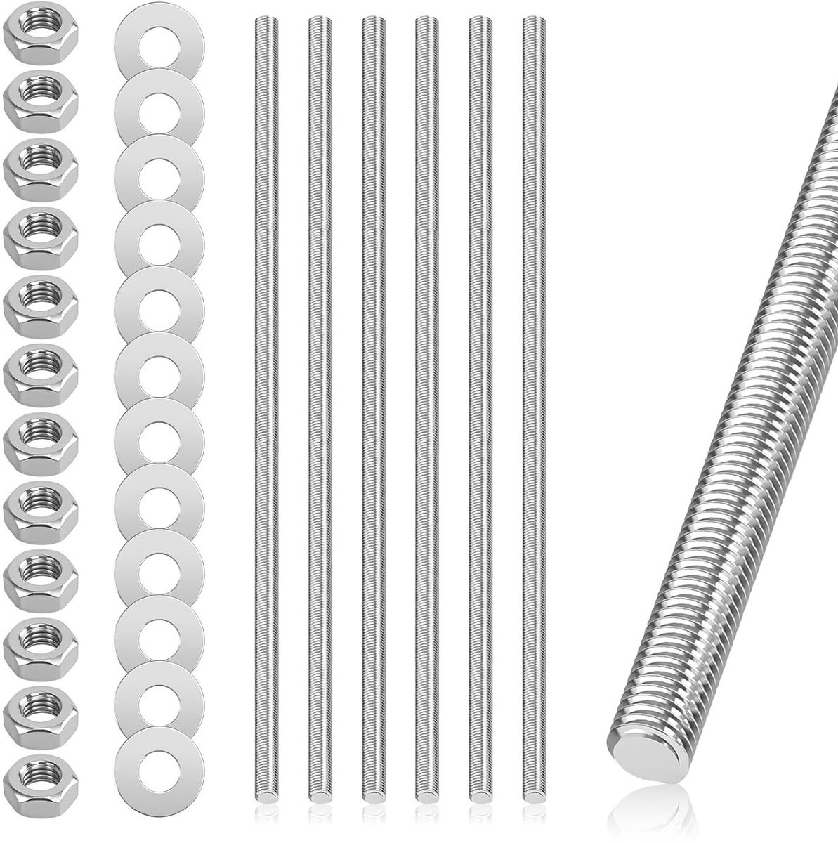 Metaal Draadstangen - Bevestigingsstangen - Meubelbouw - Volledig Gegalvaniseerd - 6x M8x300mm - Zilverkleurig