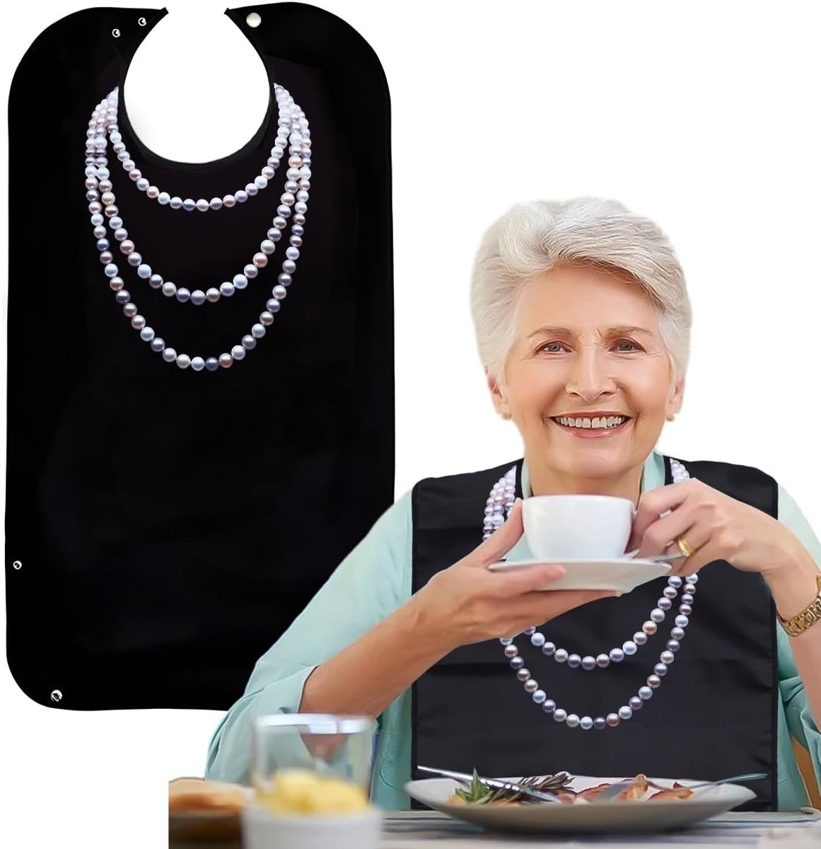 Dailygoods- Slabbetje met opvangbak - Afwasbaar - Waterdicht - Herbruikbaar - Polyester - 86 x 46 cm - Eetschort