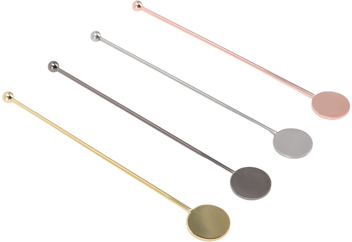 Dailygoods - 4-delige cocktaildrankroerdersset - Roestvrijstalen roerhandgreep - Ideaal voor gezette koffie - Cocktails mixen - Perfect voor feestjes...