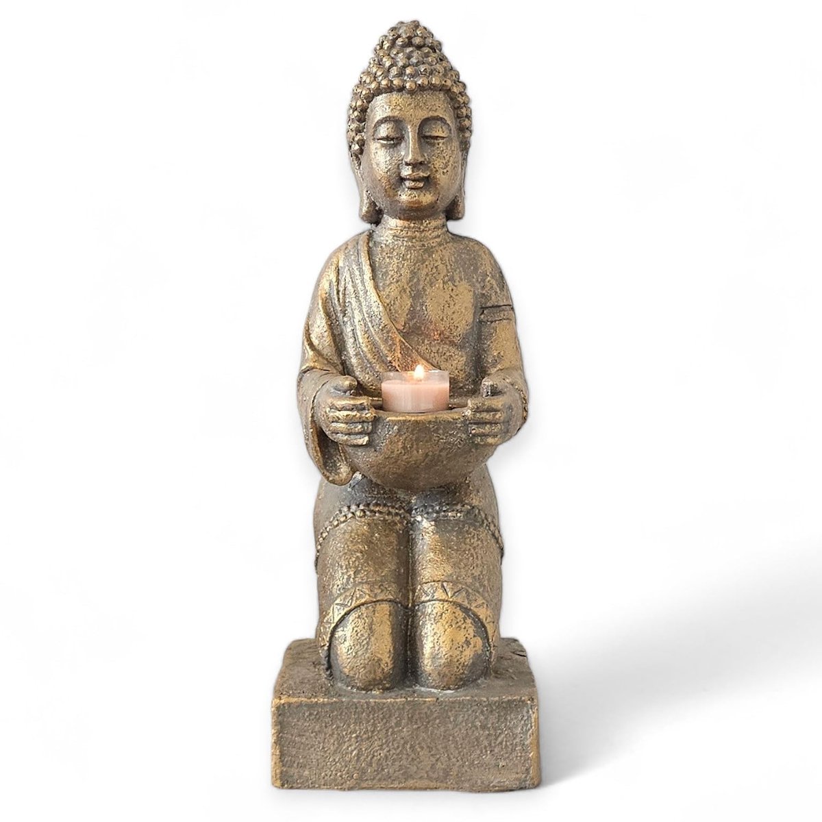 Dailygoods- Boeddha Figuur 42 cm - Theelichthouder - Polyhars - Robuust - Duurzaam - Spirituele Sfeer - Boeddhabeeld