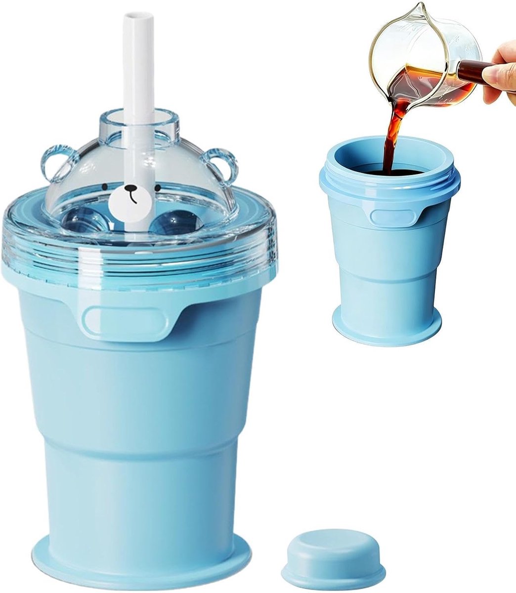 Ijsbakje Drankjes - Opvouwbare Ijsmaker - Drankjes Koel Houden - Met Rietje - 325ml - Blauw