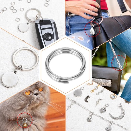 Set van 100 Kleine Sleutelhangers, Dubbele Lussen RVS Splitringen voor Sieraden, Oorbellen, Kettingen en Ambachten (8mm) — afbeelding 4