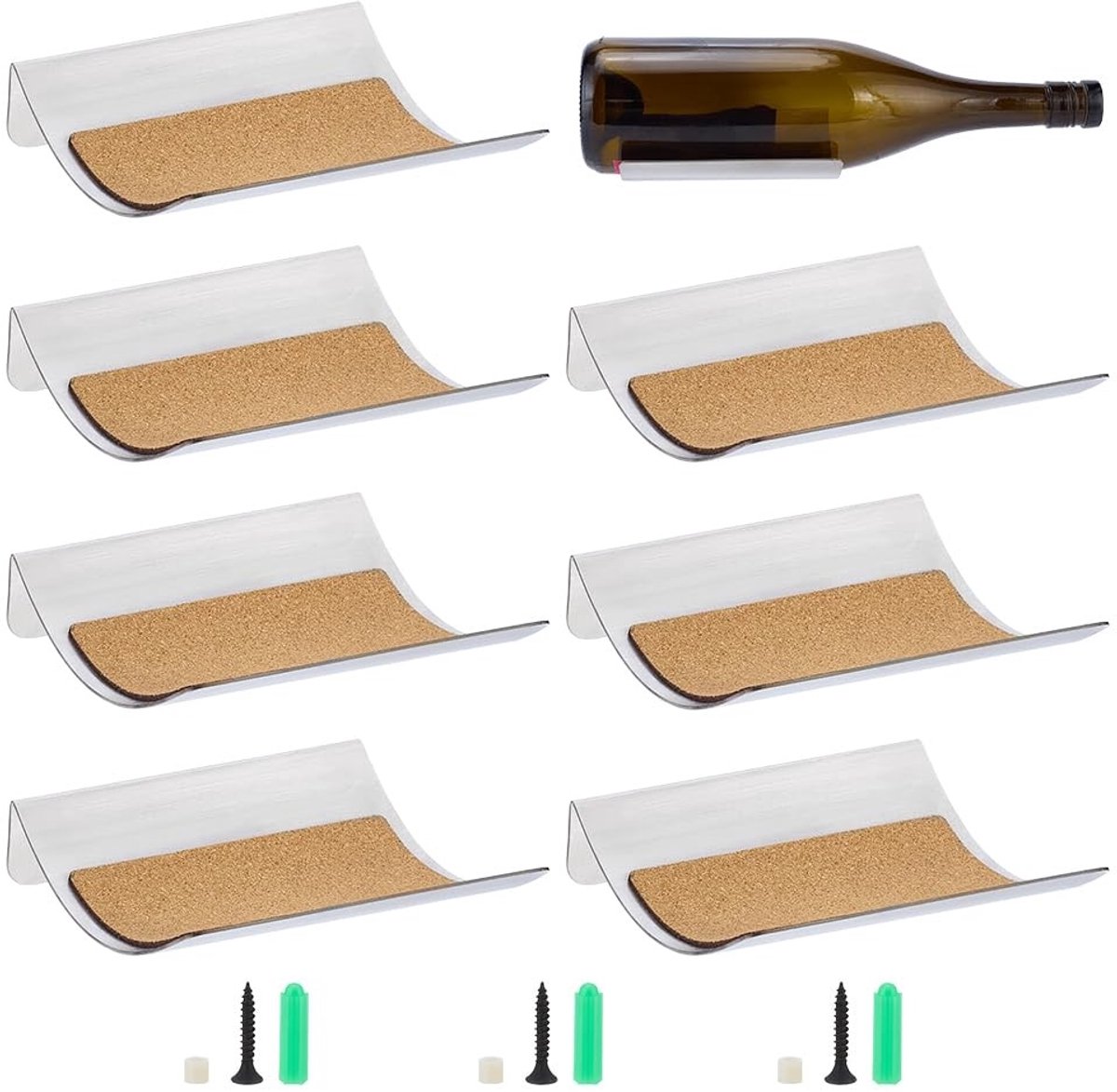 Dailygoods- Wijnrek Wandmontage - 8 Stuks - Roestvrij Staal - Flessenhouder - Metalen Opslag - Ideaal voor Beperkte Ruimte - 12,7x10,3x3,1cm