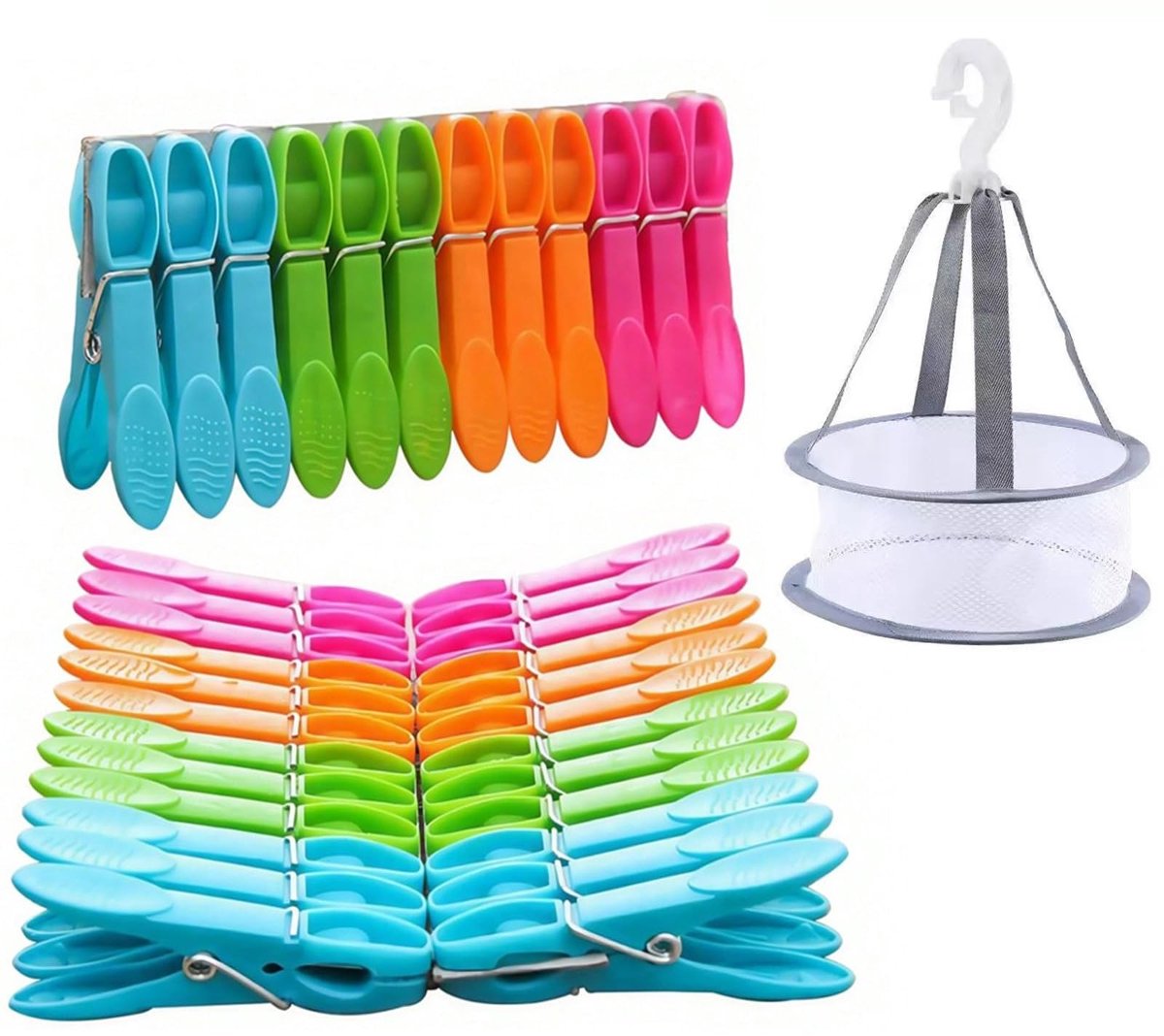 Dailygoods- Wasknijpers Set 48 Stuks - Windbestendige Wasknijpers - Knijperzak - Kleine Wasknijpers - Kledingknijpers - Geschikt voor Camping - Knijpers