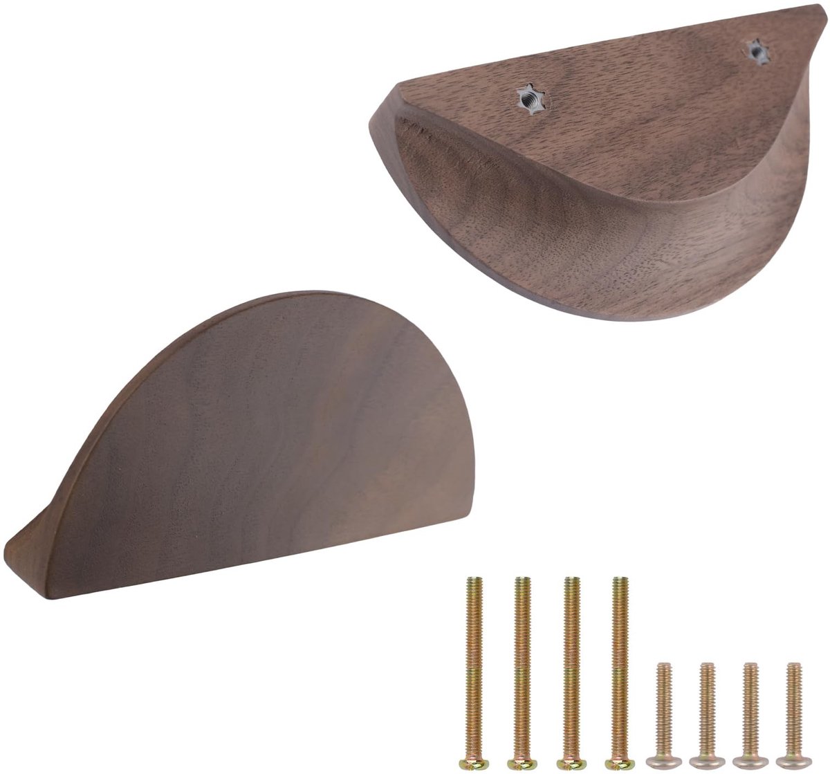Dailygoods- Ladehandgrepen Halve Maan - Houten Deurknop - 2 Stuks - 120 mm - Comfortabel Handvat - Duurzaam Notenhout - Deurgreep