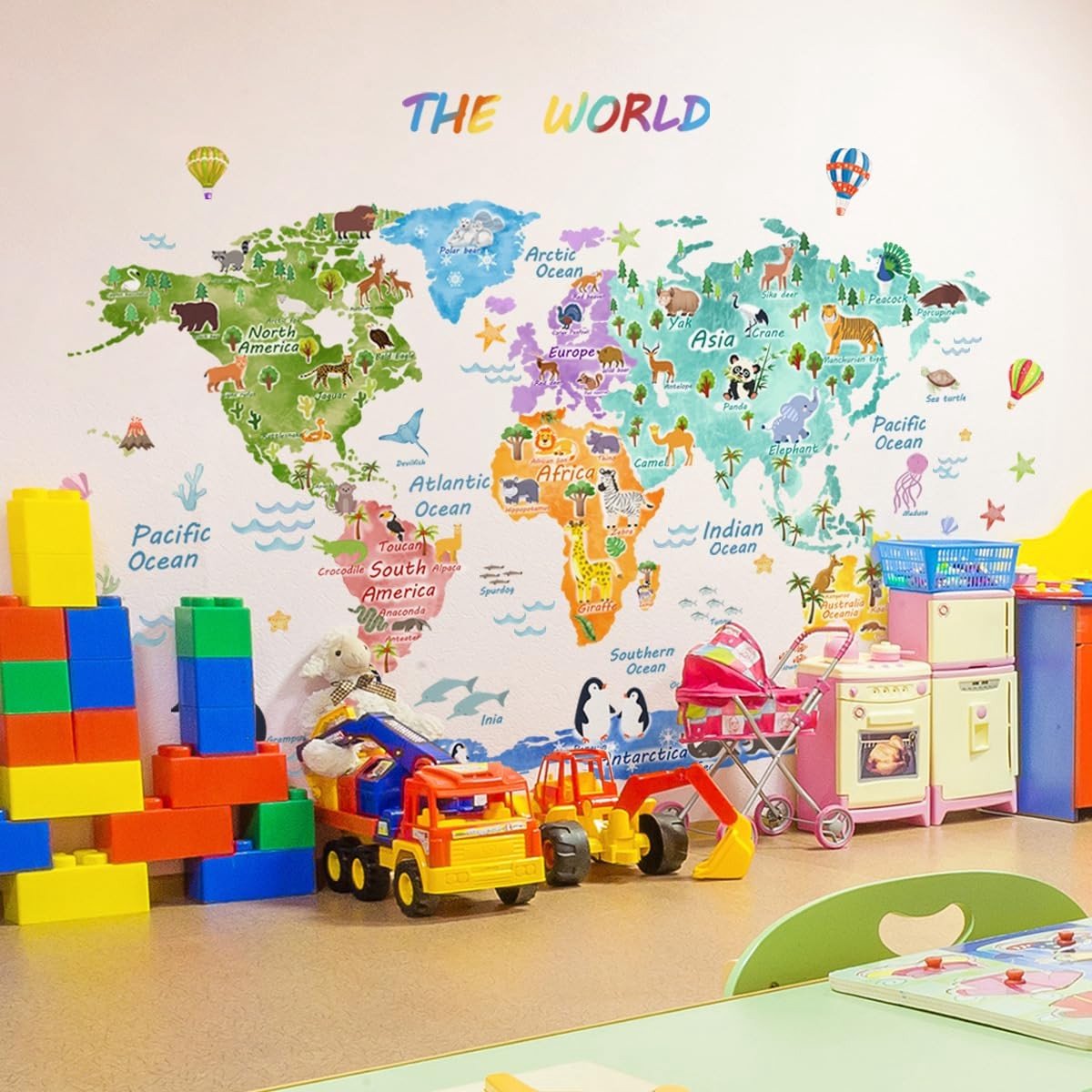Dailygoods- Muursticker Dierenwereld - Waterdicht - Wanddecoratie Kinderkamer - Wanddecoratie Woonkamer - Muurdecoratie Slaapkamer - Kleurrijk Ontwerp