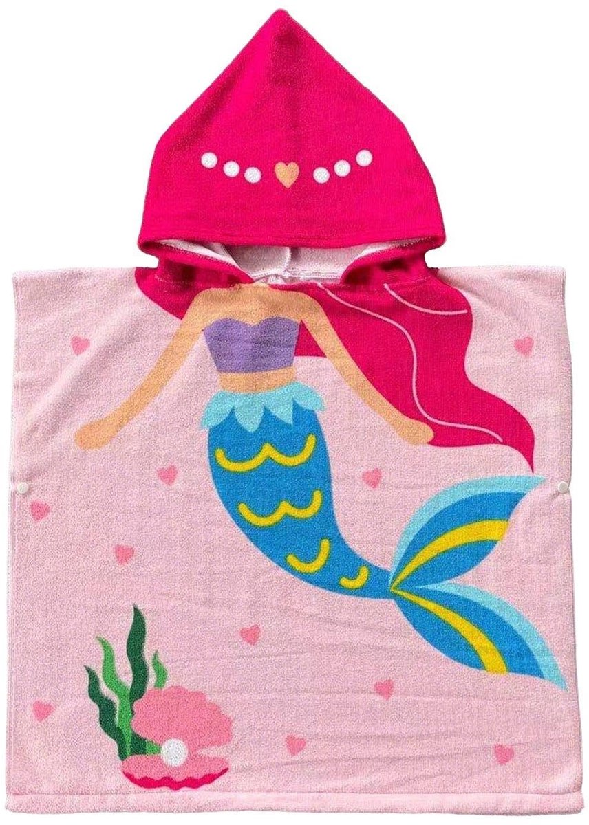 Dailygoods- Badhanddoek Zeemeermin - Waterabsorberend - Sneldrogend - Veelkleurig - 60x120 cm - Cartoonstijl - Strandhanddoek