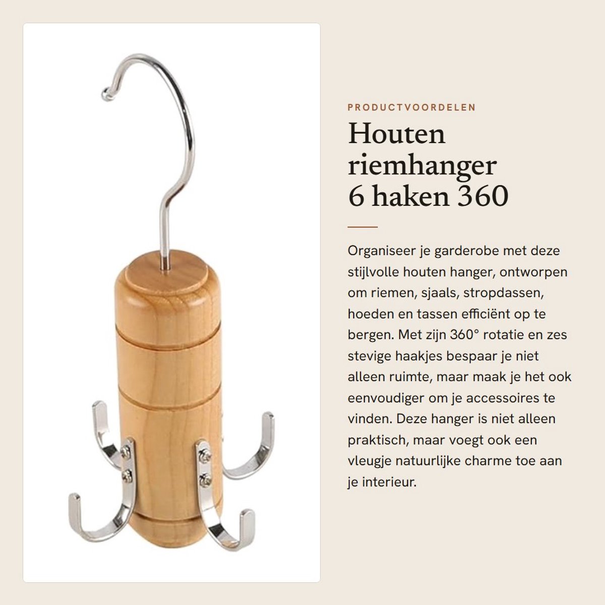 Dailygoods- Riemhanger 6 Haken - Houten Hanger - 360 Graden Rotatie - Sjaal/Das/Hoes - Kledingrek - Kastopruimer - Kledinghanger