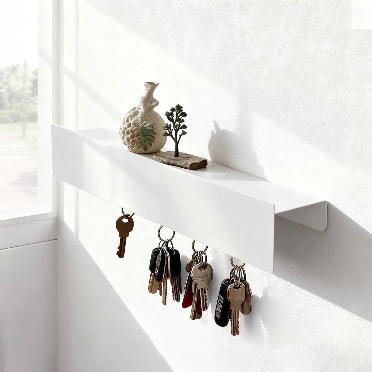 Dailygoods- Sleutelrek met plank - Modern ontwerp - Wandrek voor binnen - Hoogwaardig ijzer - Eenvoudig te monteren - Ruimtebesparend design - Sleutelbord