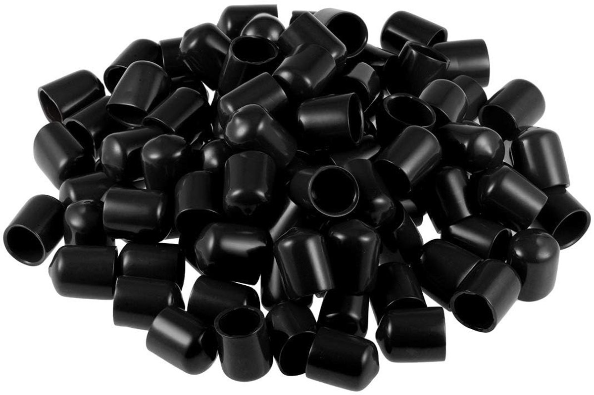 Dailygoods- Eindkap 100 Stuks - Rubber 14 mm ID - Flexibele Schroefdoppen - Draadbeschermers - Zwart - Zacht en Stevig PVC - Draadkap