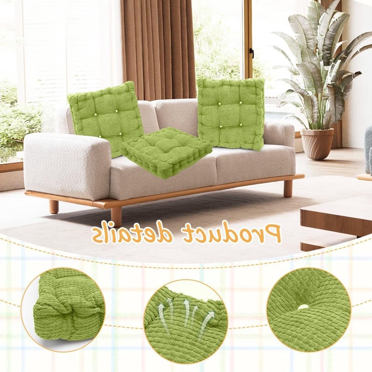 Set van 2 Dikke Tuinkussens 40 x 40 cm voor Binnen en Buiten - Comfortabele Zithouding, Waterafstotend en Ademend Groen