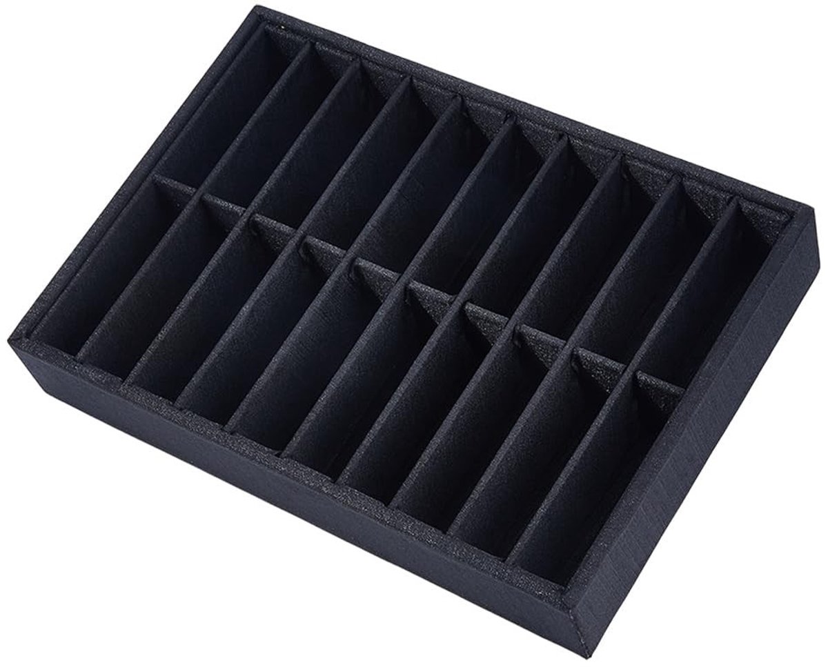 Dailygoods- Sieraden Dienblad 20 Compartimenten - Fluwelen Organizer - Houten Basis - Armband Display - Zwart - Duurzaam en Stabiliteit