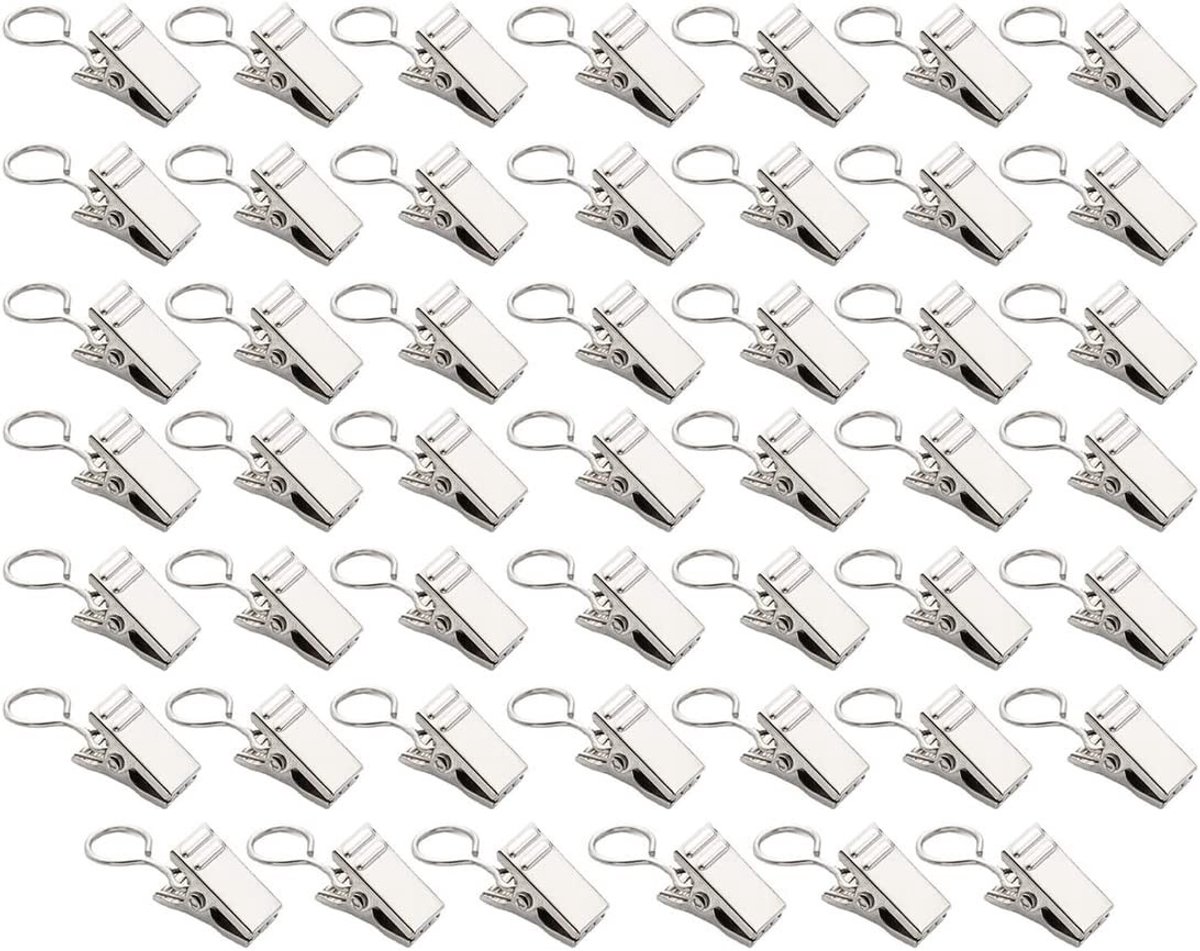Dailygoods- Gordijnclips 48 Stuks - Roestvrij Staal - Duurzaam - Handig voor Decoratie - Geschikt voor Douchegordijnen - Afmetingen 9x18x12 mm - Haakjes