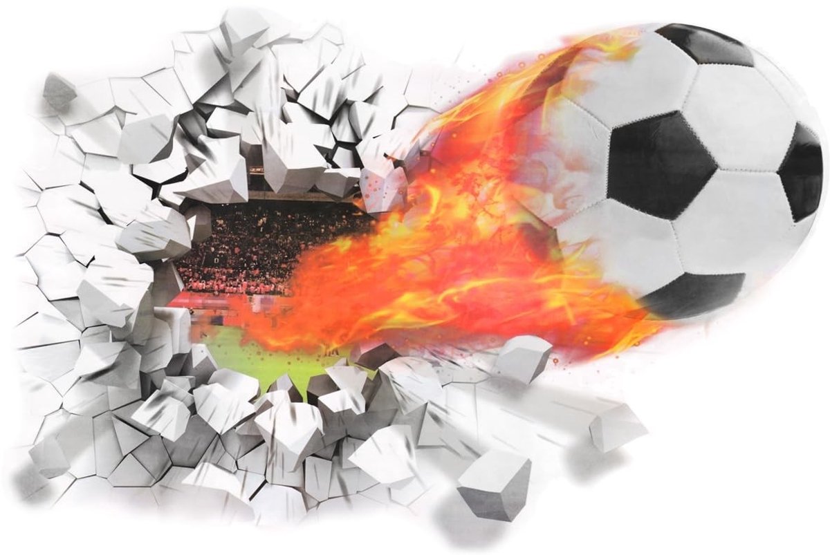 Dailygoods- Wandtattoo 3D Voetbal - Muurstickers Jongenskamer - Afneembare Muurstickers - Voetbaldecoratie - PVC - Geschikt voor Gladde Muren - Muursticker