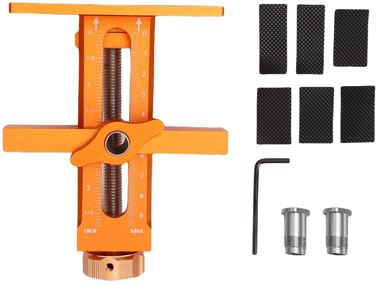 Dailygoods- Deurmontage Jig - Aluminium Legering - Verstelbare 7-40mm Klem - 0-30mm Hoogte Verstelbaar - Inclusief 2 Boorbits - 10mm Rebound Installatiegat - Montagehulp