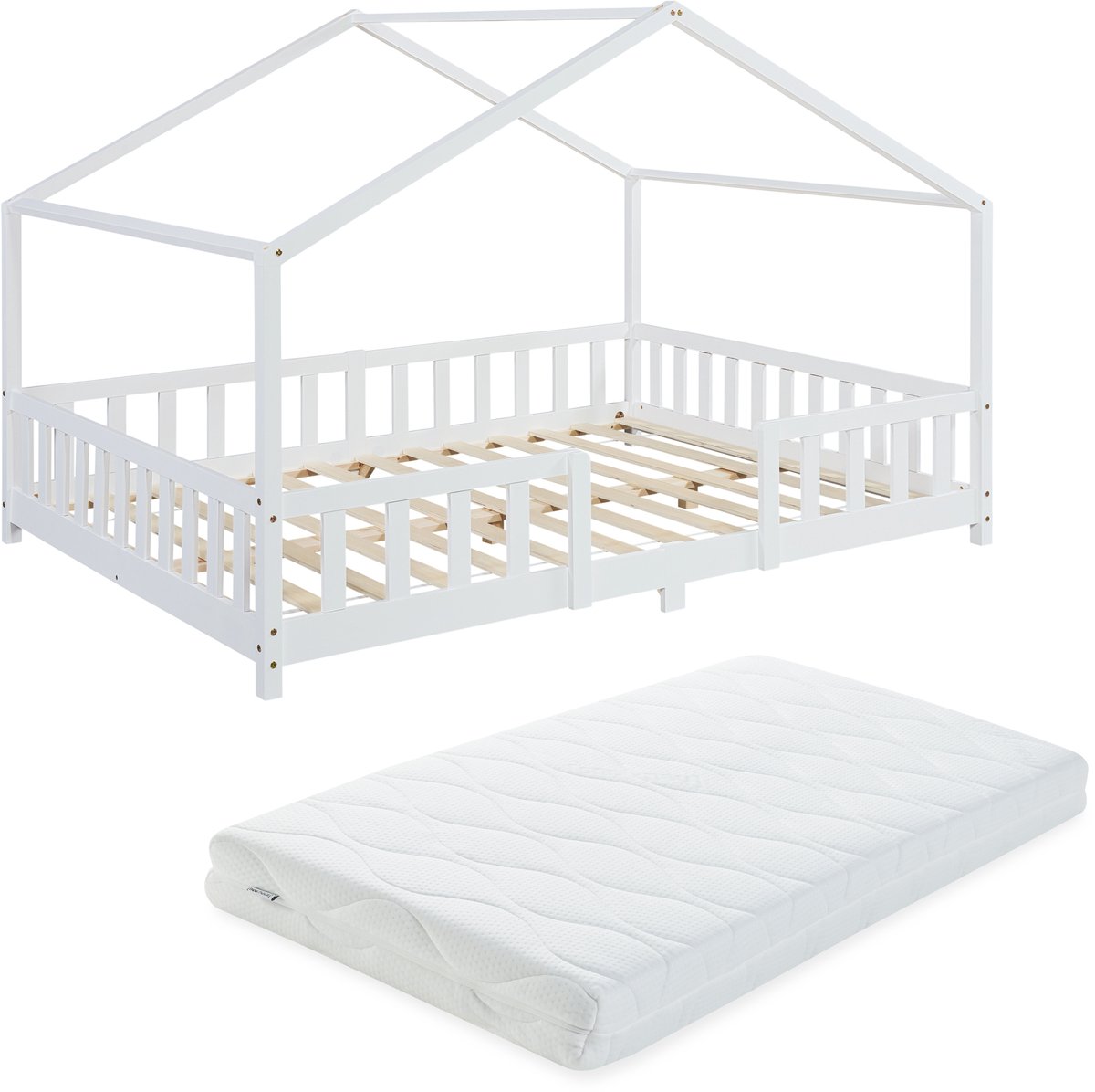 en.casa Kinderbed Treviolo met uitvalbeveiliging en matras 120x200 wit