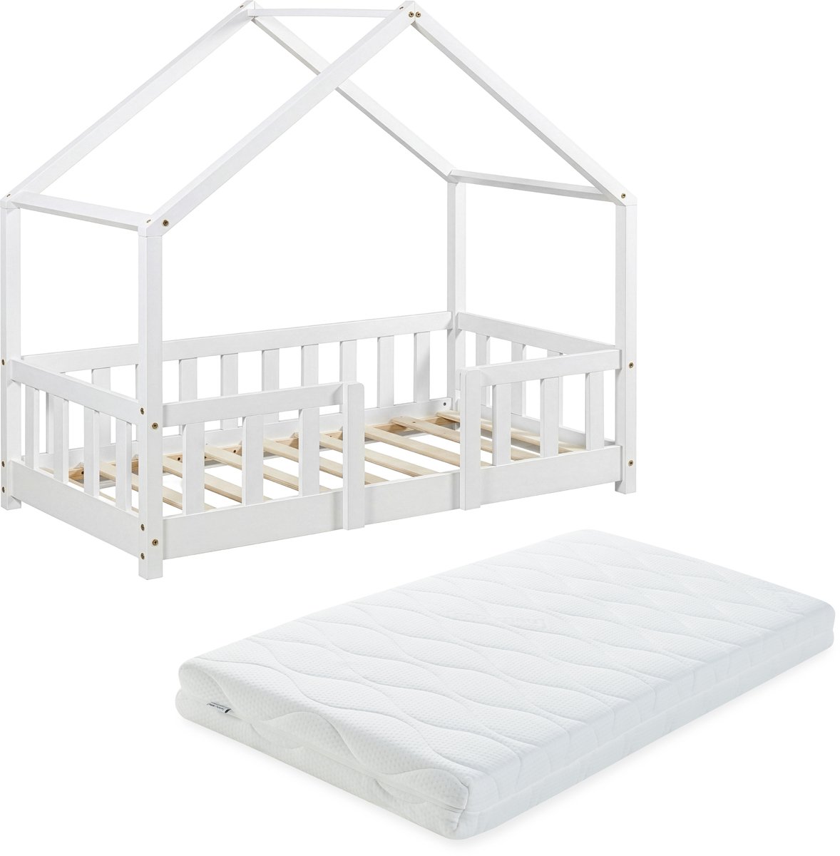 en.casa Kinderbed Treviolo met uitvalbeveiliging en matras 70x140 cm wit [en.casa]