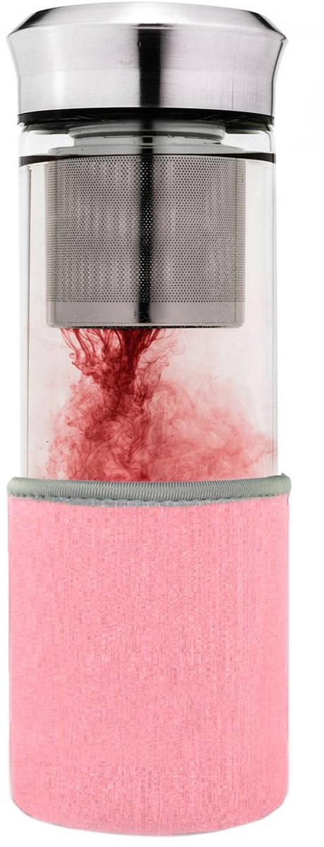 Tuana Kruiden - Theemaker 400ml – Glas Met Filter – Voor Losse Thee - Roze -