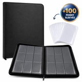 Toploader Binder 360 - Premium Verzamelmap - 9 Pocket Kunstleer met Ritssluiting – Trading Card Binder – Met 100 Penny Sleeves – Zwart