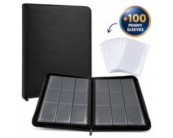 Toploader Binder 360 - Premium Verzamelmap - 9 Pocket Kunstleer met Ritssluiting – Trading Card Binder – Met 100 Penny Sleeves – Zwart