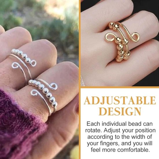 Fidget ring, anti-stress ring, angst spinning met parels, antistress ring voor dames, spinner, open spinner, vrouwen, angst stressring, angst stressring, 8 stuks — afbeelding 3
