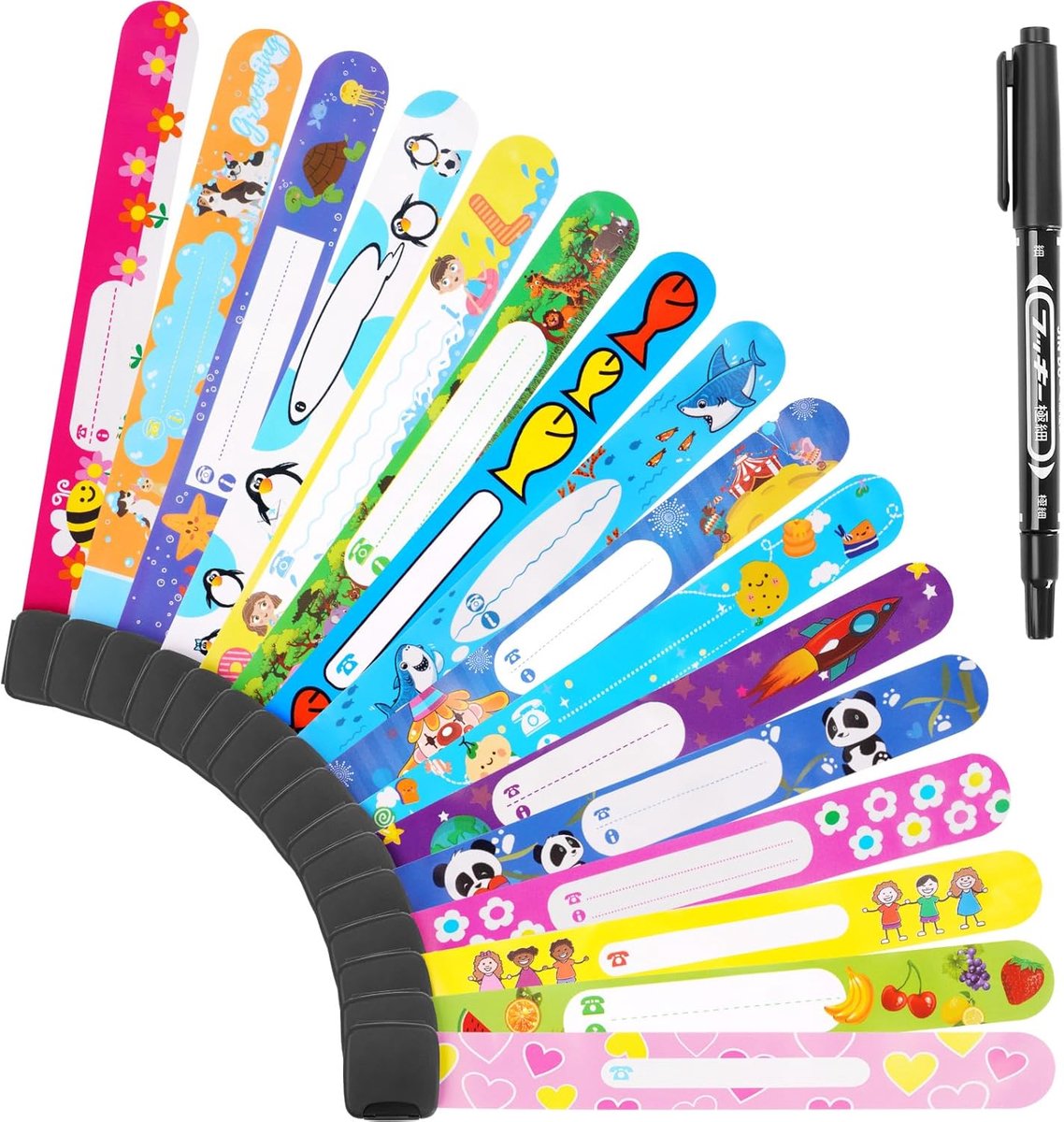 Noodarmband voor kinderen, 16 stuks veiligheids-ID-armband met 1 markeerstift, anti-verloren noodarmband, waterdicht, herbruikbaar voor jongens, meisjes, peuters, baby's