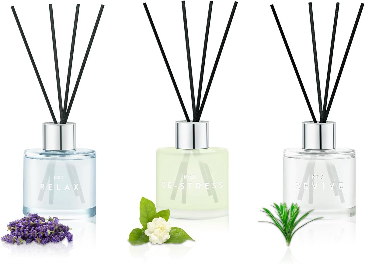 3 x 50 ml Lavende/Jasmijn/Citroengras Geurverspreiders Met 12 Vezelsticks,Luchtverfrisser Voor Thuis
