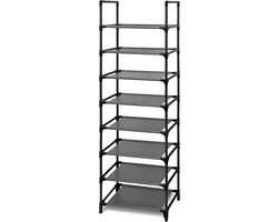 edihome, Schoenenrek, 8 Niveaus, (46 x 27 x 141 cm), Shoe Organizer, Smalle en hoge Schoenenrekken van Kunststof, Verticaal, Plank, Showrek (8 Niveaus)