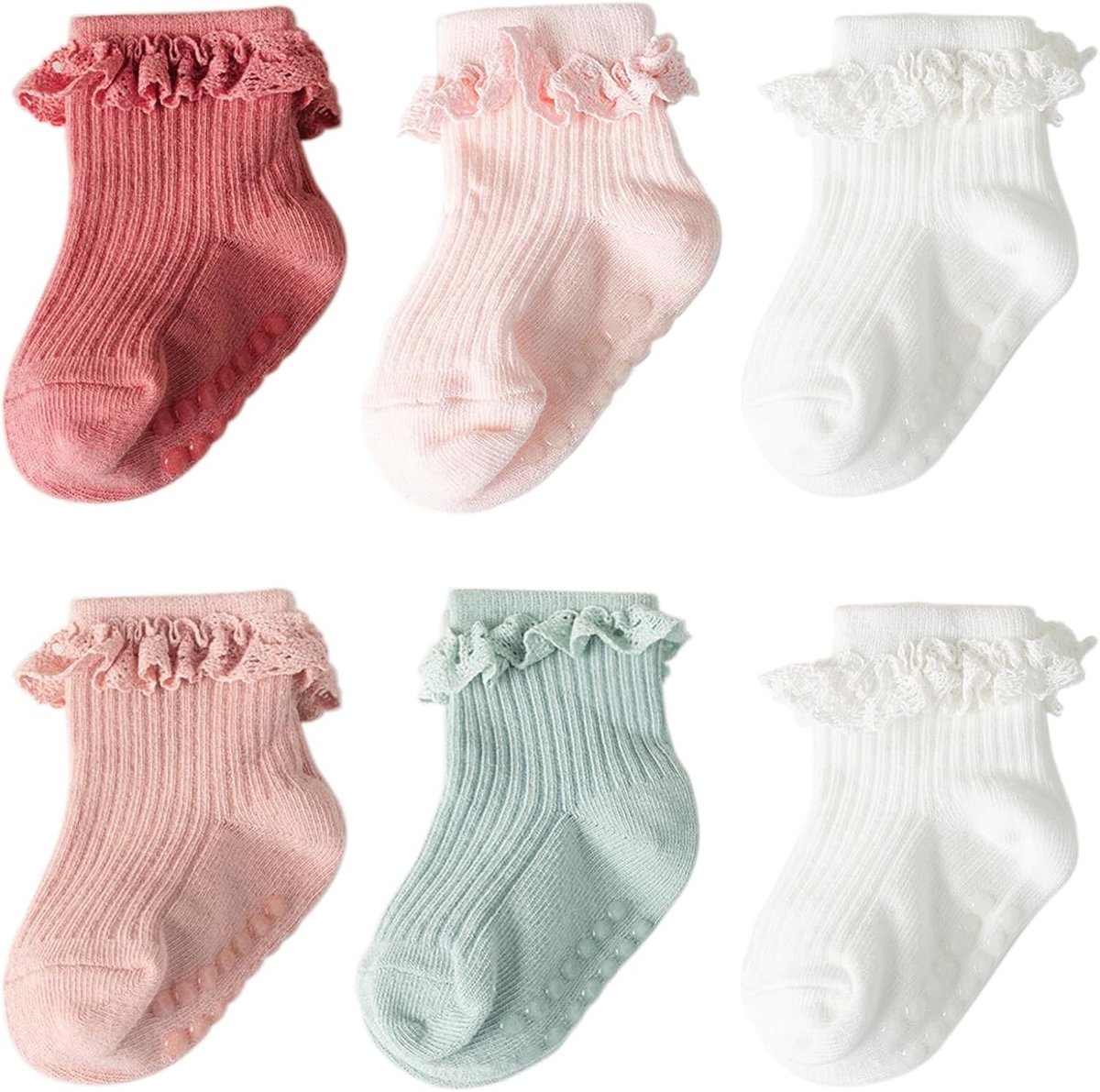 Lace Bows Anti-slip Sokken voor Baby's en Peuters - Elegante Frilly Ankelsokken voor Meisjes