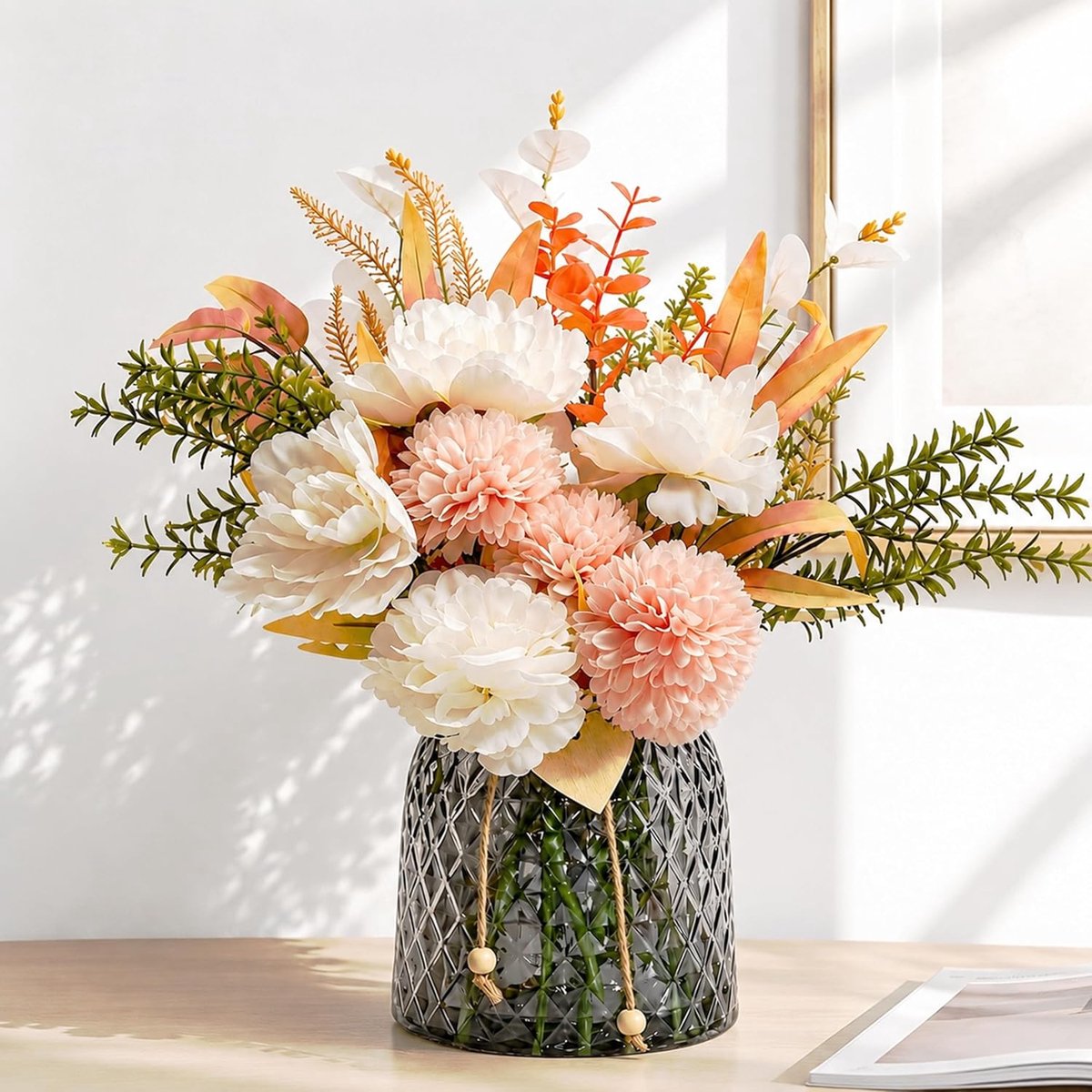SnelShoppen - Kunstbloemen in Glazen Vaas 40 cm - Moderne Decoratie voor Huis en Slaapkamer - Perfect voor Feesten en Speciale Gelegenheden
