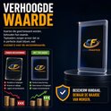 Afbeelding toont een beschermhoes (toploader) met het 'Card Fanatics' logo. Naast de toploader staat een kaart zonder bescherming, vergeleken met een kaart in toploader.