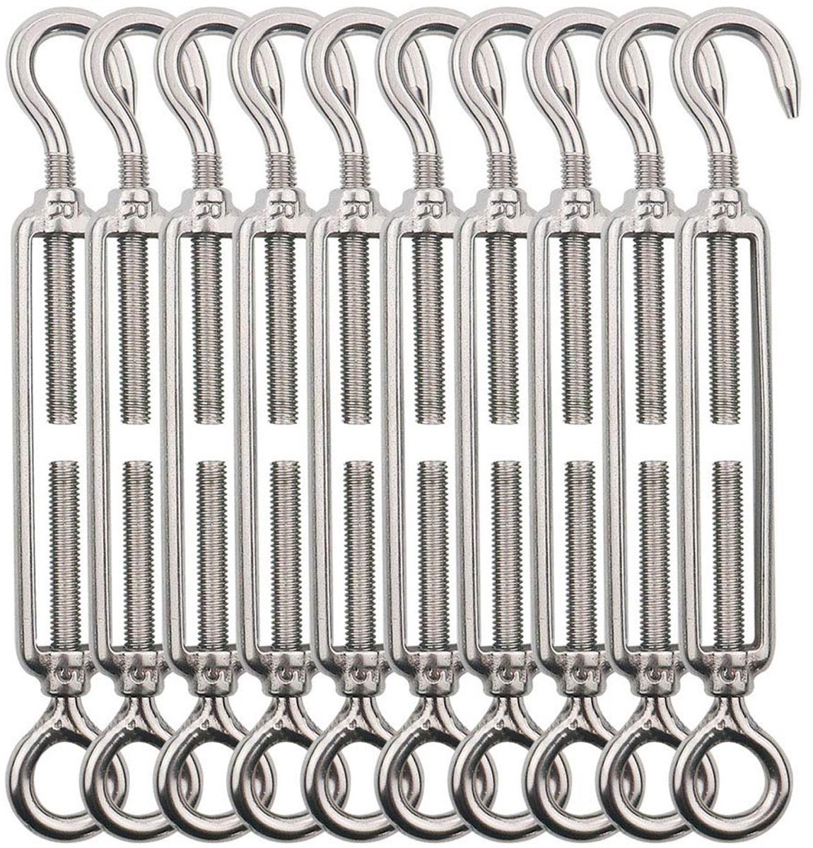 QTTVBTNA – 10 Stuks M5 Spanschroeven – RVS – Kabelspanners met Haak voor Draadspanning – Voor Zonnezeilen, Tuinhek, Klimplanten