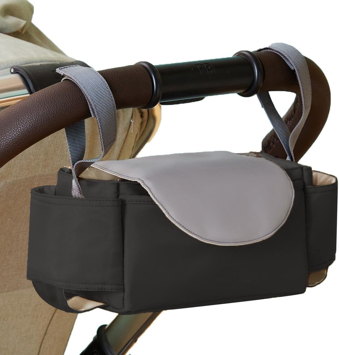 SnelShoppen - Kinderwagen Organiser Tas met Geïsoleerde Bekerhouder, Buggy Organizer Bag, Draagbare Opbergtas, Zwart, Voor Ouders en Kinderen