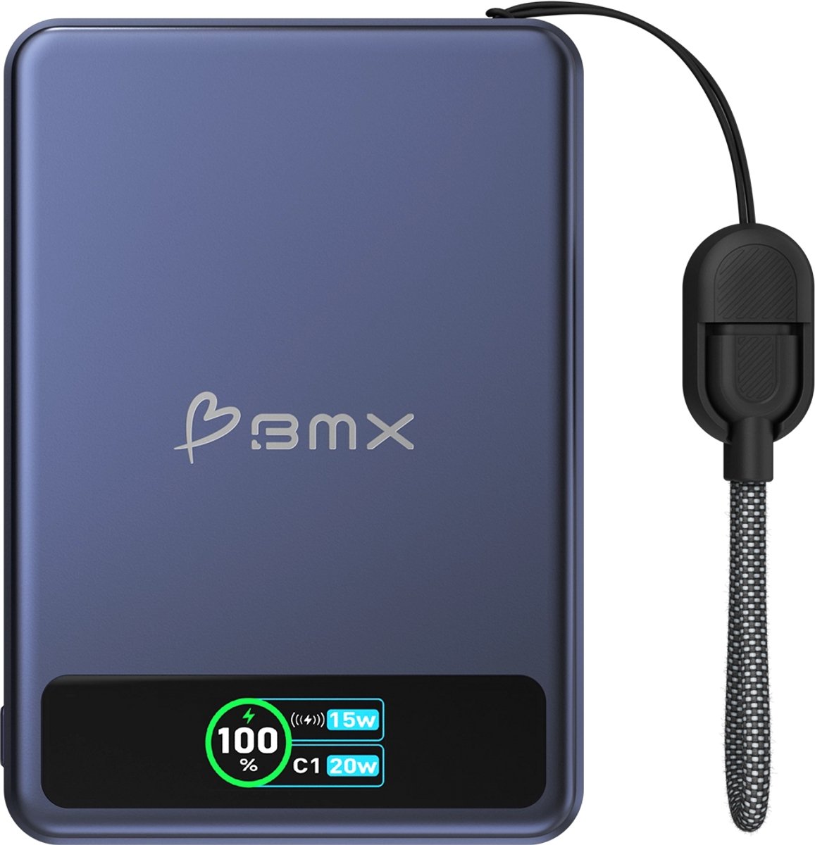 BMX SolidSafe Solid-State Qi2 Magnetische Powerbank – Gelijktijdige Oplaadcapaciteit van C1 en Qi2 – Compact en Draagbaar Ontwerp – Stevige Constructie voor Dagelijkse Slijtage - Blauw