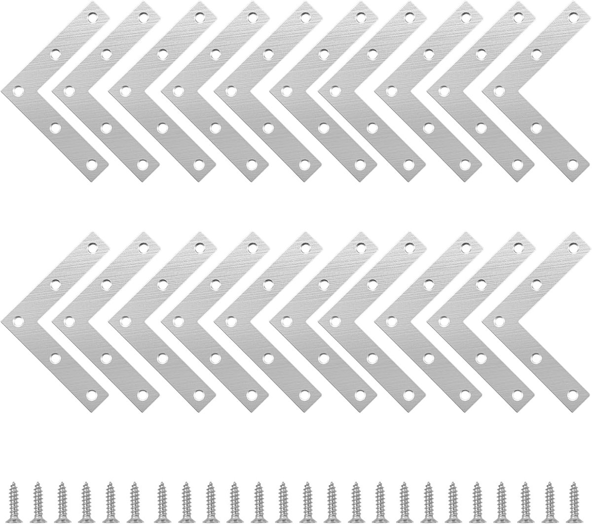 SnelShoppen - 20 Stuks Platte Hoekplaten L-vormige Hoekbeugels voor Hout, RVS Hoekbeugels met 100 Schroeven voor Het Bevestigen en Repareren van Meube