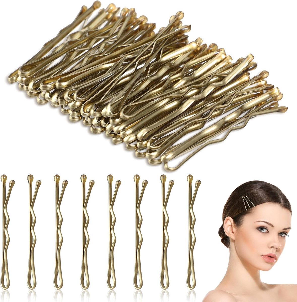 SnelShoppen - 50 Stuks 3.5cm Haarspeldjes - Mini Bobby Pins - Wavy Haar Clips - Metalen Haarclips voor Vrouwen, Meisjes en Kinderen (Goud)