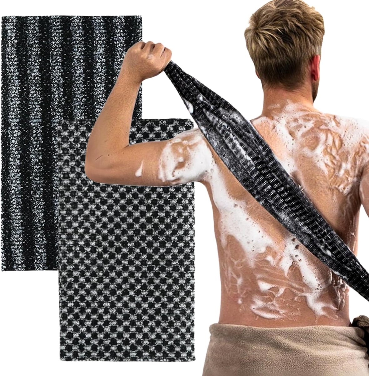SnelShoppen - 2 Stuks Exfoliërende Handdoek Douchehanddoek voor Diepe Reiniging en Exfoliëren van het Lichaam Duurzame Badhanddoeken voor Bad, Sauna e